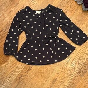 Used Monteau dark grey and White Polka Dot Wrap Blouse